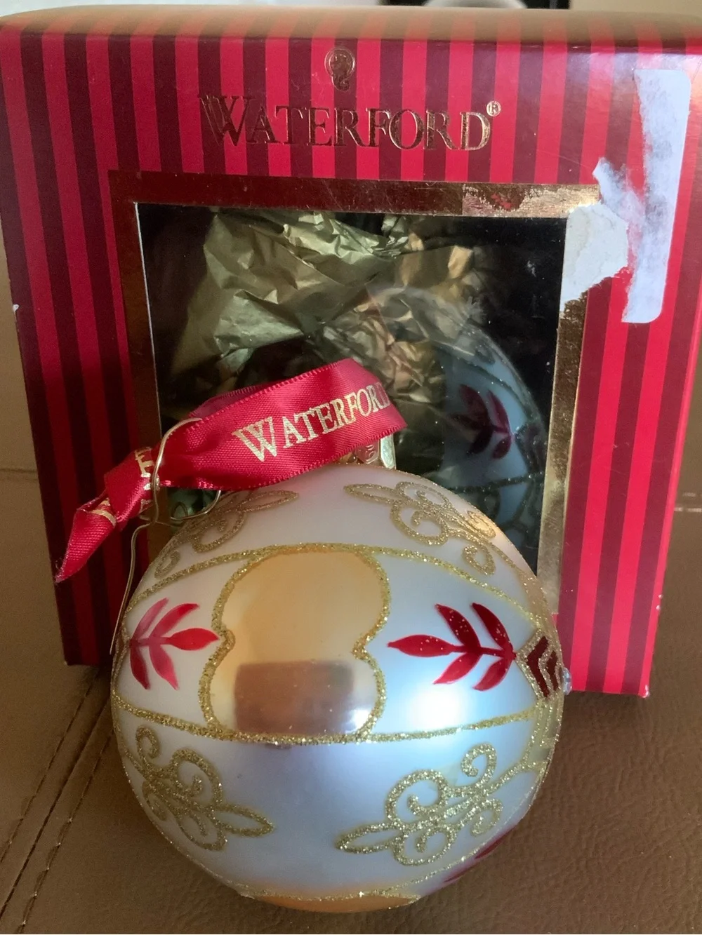 Waterford Red and Gold Glass Snowflake Ornament